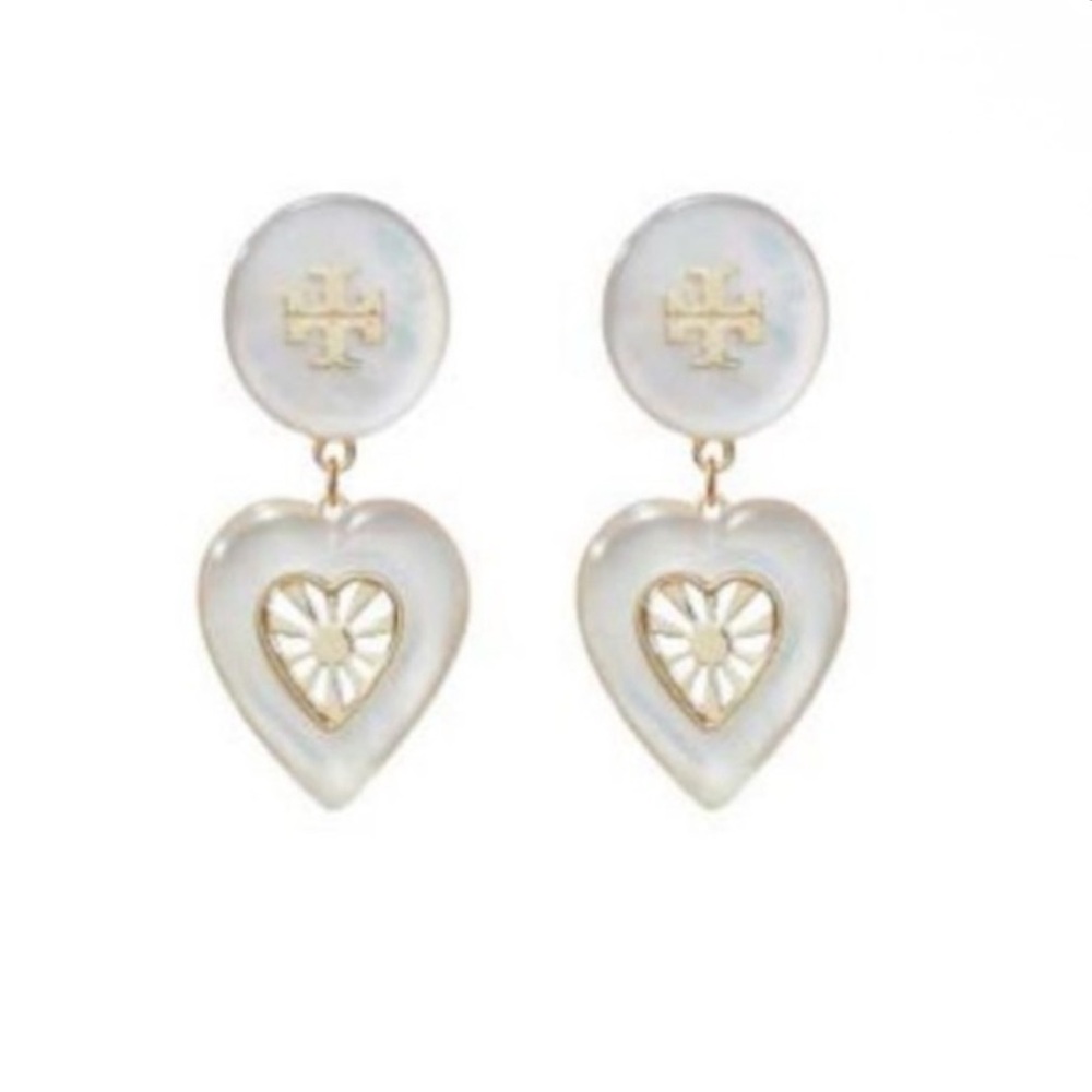 NWT Tory Burch Celestial Heart Shape Mother Of Pearl Drop Earring - Picture 6 of 8